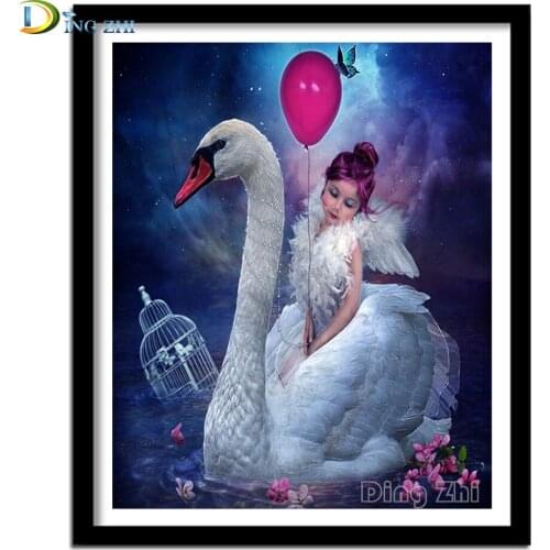 Dream Girl White Swan Full Square/Round 5D Diamond Painting Balloon Wall Art Decor DIY Diamond Embroidery Animals Handmade Gift