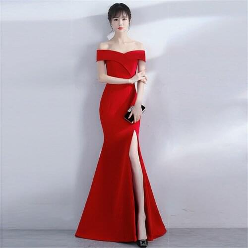 Chinese style Evening Dress Sexy Slim Slits Off Shoulder Dress Improved Cheongsam Vestidos Size S-3XL