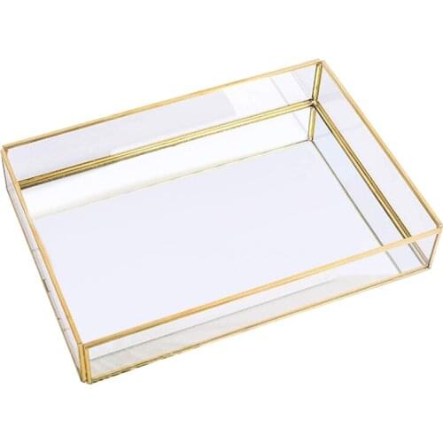 New Gold Tray Mirror, Rectangle Mirror Tray Can Hold Perfume, Jewelry, Cosmetics, Makeup, azine and More,Decorative Tray for