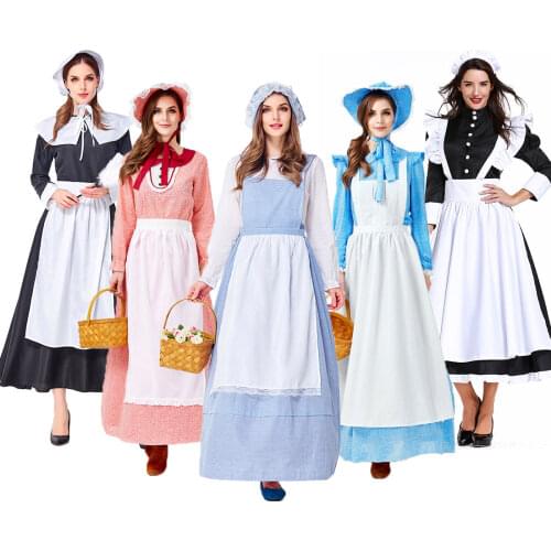 Umorden Adult Colonial Pioneer Girl Costume Women Village Farm Prairie Maiden Maid Costumes Halloween Party Fancy Dress
