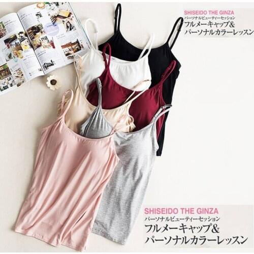 Women New Padded Bra Tank Top Modal Spaghetti Solid Cami Top Vest Female Camisole With Built In Bra