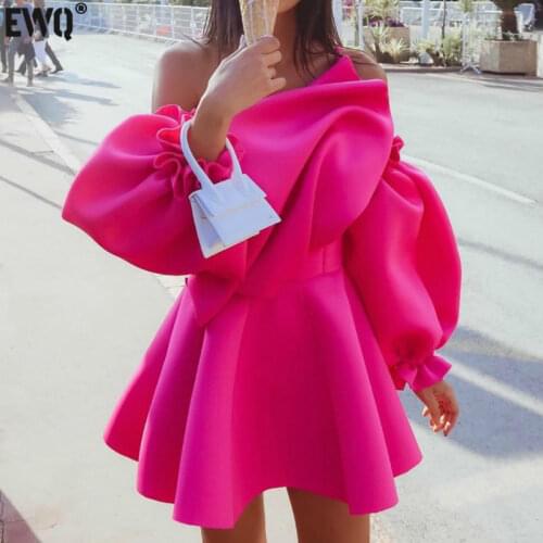 [EWQ] 2021 Spring New Long Sleeve Simple And Fashionable Ladies Plus Size Casual Ladies Trendy Clothing Dress Puff Sleeve