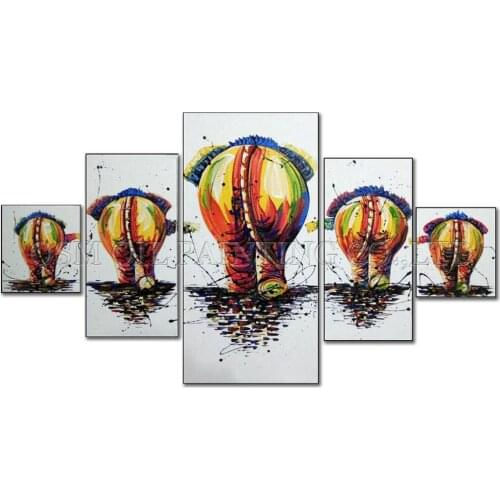 Funny Design High Skills Artist Handmade Modern Animal Elephant Oil Painting on Canvas Elephant Family Canvas Painting for Wall