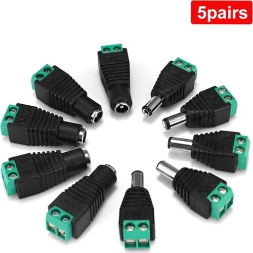 1/5set Male FeMale DC Connectors 12V Jack Plug Adapter 5.5x2.1mm DC Power Plug Connector For LED Driver Solar Power Lamp Moniter