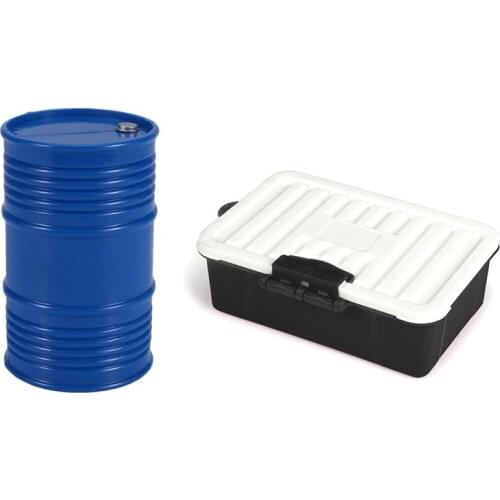1 Pcs 1:10 Rc Crawler Accessories Oil Drum & 1 Pcs Plastic RC Car Storage Box Decoration Tool