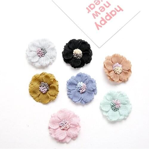 40Pcs/lot satin rose flower with beads stamen center, fabric rose flower for DIY hair accessories
