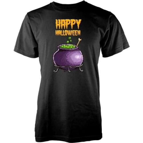 80s 8 Bit Blocky Happy Halloween Cauldron Witch Adult T Shirt