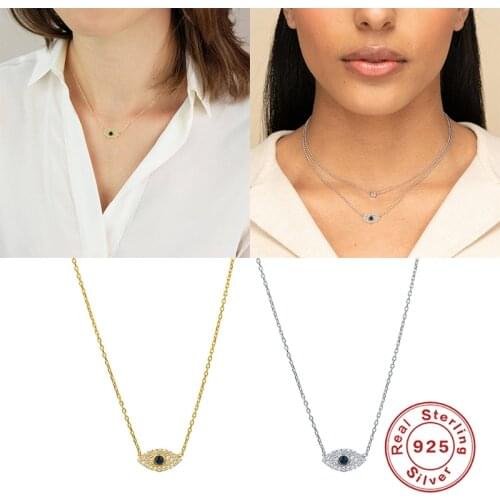 925 Sterling Silver Vintage Blue Crystal Necklace Pendant Clavicle Chain Statement Women Jewerly Accessory Collares Bijoux Femme