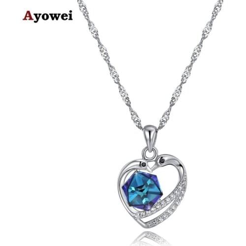 Ayowei Color Heart Shaped 925 Sterling Silver Zircon Necklace Pendant Jewelry for Women SP81