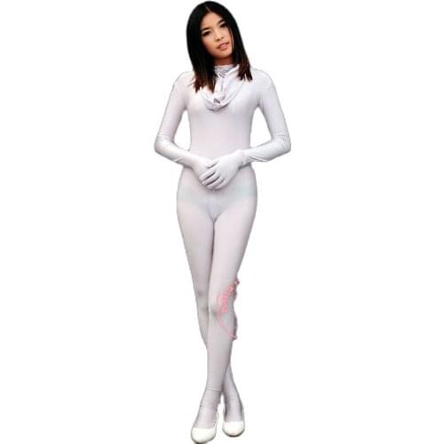 Plus Size Shiny Lycra Long Sleeve Zipper Open Crotch Bodysuit Stage Play Theatre Performance Cosplay Full Coat One Piece Tights