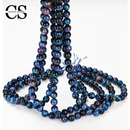 Universe Blue Tiger Eye Beads Round Stone Beads Natural Smooth Loose Spacer Beads for Jewelry Making Bracelet DIY 4/6/8/10/12 MM