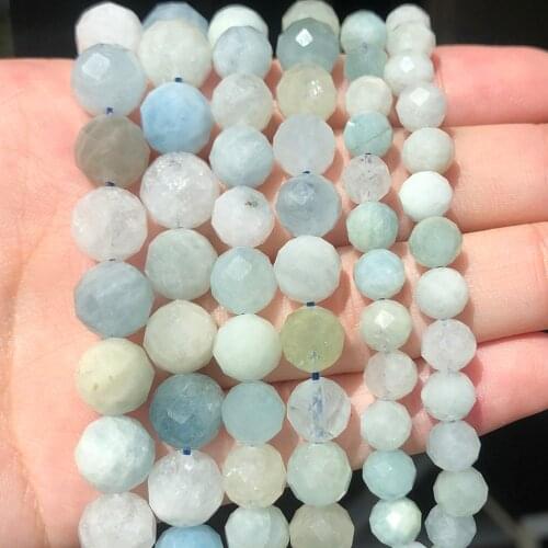 7.5inch Natural Stone Beads Faceted Aquamarines Round Loose Spacer Beads for Jewelry Making Bracelets DIY Accessories 6/8/10mm