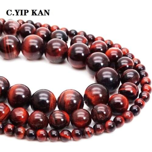 C.YIP KAN Natural Stone Beads Red Tiger Eye Round Loose Beads 4 6 8 10 12 14MM DIY Bracelet Necklace Fashion Jewelry Making