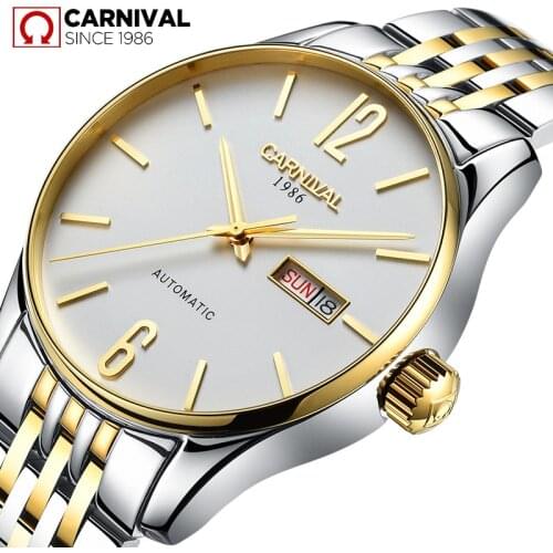 Carnival Brand Fashion Business Watch Man Luxury Gold Mechanical Wristwatch Automatic Calendar Waterproof 2021 Relogio Masculino