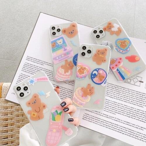 Cartoon Cute Bear Colorful Bumper Phone Case for iPhone 11 Pro XS Max XR X 7 8 Plus Soft TPU Transparent Back Cover Coque
