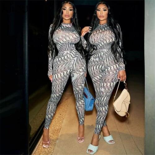 Kliou Clubwear Two Piece Set Women Hipster Print Sheath Slim Long Sleeve Bodysuit Top+Body-Shaping Midnight Female Attirewear