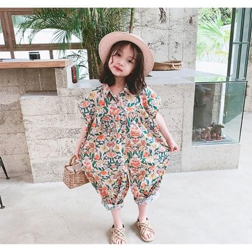 Girls Jumpsuit New Summer Floral Girls Overalls Jumpsuit For Girl Harem Pants Korean Girls Palysuit
