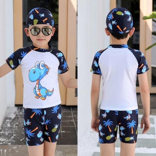 Swimsuit Kids Boys Swimwear For Children 3 Pieces Splitted Child Bathing Clothes Shark Dinosaur Print Toddler Boy Swimming Suit