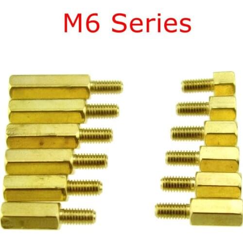 M6 Series M6*L(10-40mm)+E(8mm) Brass Copper M6 Hex Column Standoff Support Spacer Pillar PCB Board Male to Female