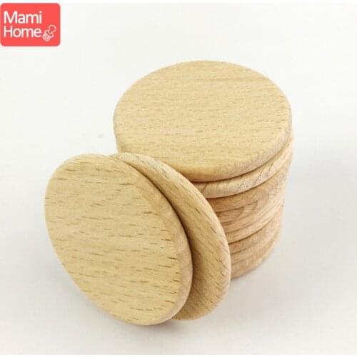 Mamihome 30pcs 37mm Beech Wood Discs Coins Circles Unfinished Natural Flat Beads Pendant DIY Crafts Decor Discs Baby Teether