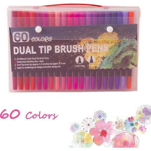 Dual Tip Brush Marker Pens Art Watercolor Fineliner Drawing Painting Stationery For Coloring Manga School Supplies