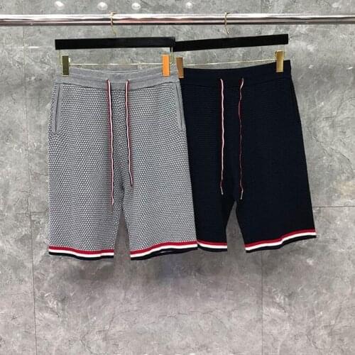 2021 Fashion TB THOM Brand Casual Shorts Men Summer Panelled Striped Sports Knee Length Pants Straight Jogger Track Shorts