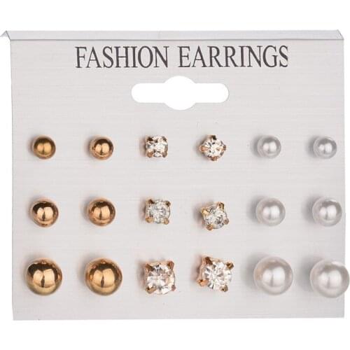 Fashion Simple Stud Earrings Set Square Geometric Earrings 2021 For Women New Rhinestone Crystal Earrings Jewelry Stud Earrings