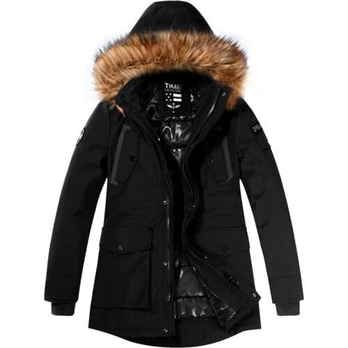 2020 Winter New Casual Faux Fur Collar Thick Parkas Jacket Men Outwear Hooded Pockets Comfortable Keep Warm Long Sleeves