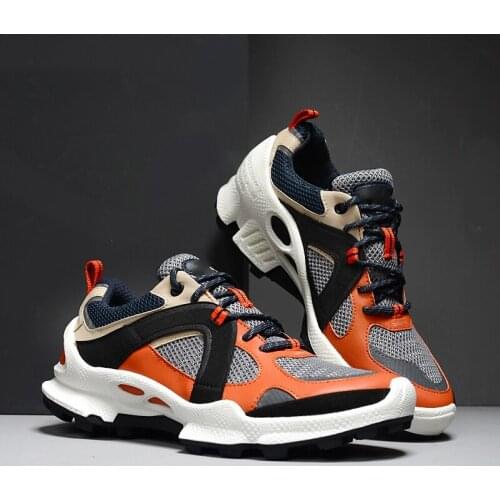 MEN genuine leather mesh fabric running shoes male anti-slip walking shoes shockproof lightweight breathable running sneakers