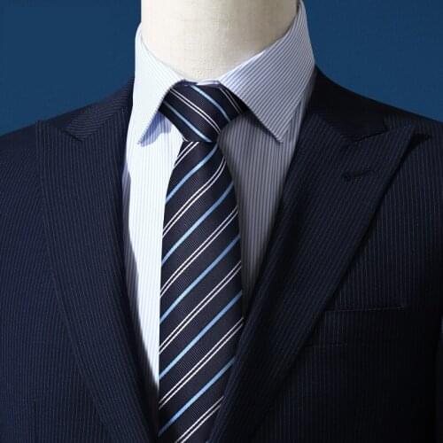 2020 Brand New Fashion High Quality Men 7CM Striped Blue Zipper Necktie Business Work Formal Suit Neck Tie for Men with Gift Box