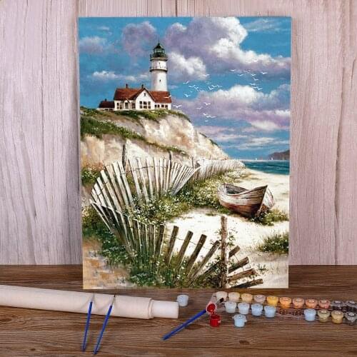 Landscape Lighthouse Coloring By Numbers Painting Package Oil Paints 40*50 Boards By Numbers Decorative Paintings Art