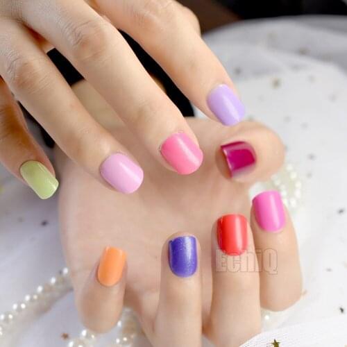 Candy Color Finished False Nails Tips 240pcs Short Full Cover Fake Nails Manicure Artificial Nail Tips Purple Orange 10 Colors