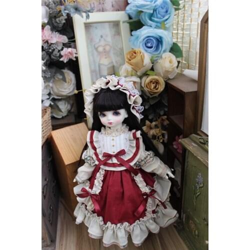 BJD doll clothes suitable for 1/3 1/4 1/6 Blythes size red maid suit vintage court doll accessories (Skirt + Tiara)