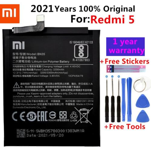 Xiao Mi Original Phone Battery BN35 For Xiaomi Redmi 5 5.7" Replacement Battery 3200 mAh High Capacity Phone Batteries+Tools