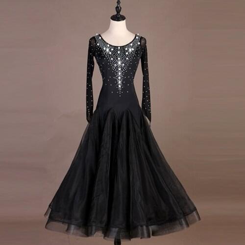 Ballroom Dance Competition Dresses Black Rhinestone Standard Dance Waltz Tango Performance Dance Wear Modern Dance Outfit DC2456