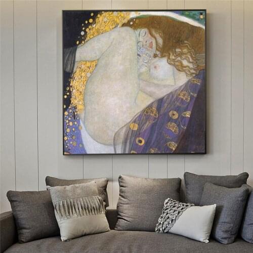 Portrait Of Danae Golden Wall Art Canvas By Gustav Klimt Paintings On The Wall Reproduction Cuadros Pictures for Living Room