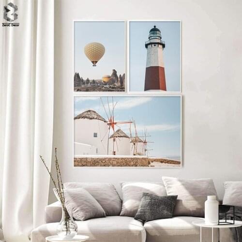 Nordic Landscape Lighthouse Fire Balloon Canvas Paintings Home Decor Living Room Wall Art Pictures Scenery Posters and Prints
