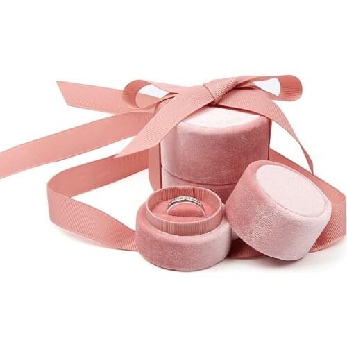 1Pcs Pink Velvet Round Bowknot Jewelry Box for Wedding Engagement Ring Earrings Necklace Bracelet Jewelry Packaging Display