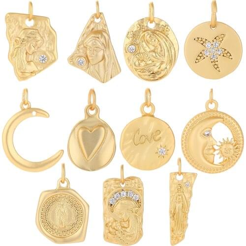 Sun Moon Charms for Jewelry Making Supplies Gold Heart Charm Pendant Diy Design Charms for Earrings Necklace Bracelet Copper CZ