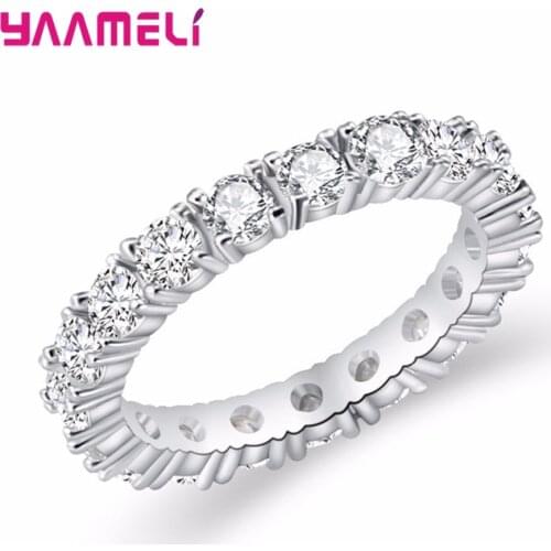 Sparkling Austrian Crystal Full Rhinestone Paved Band Rings for Men Women Wedding Anniversary S925 Sterling Silver Jewellery