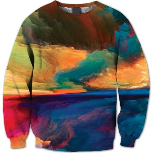 REAL American SIZE 2 styles Colored World Explosions Sublimation Print Crew neck Sweatshirt