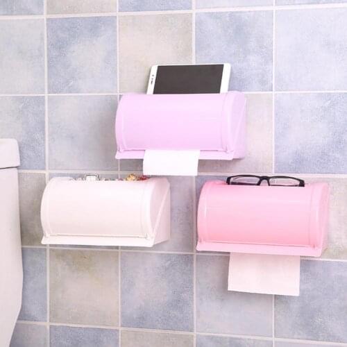 Toilet Paper Holder Home Bathroom Plastic Phone Tissues Wall Shelf Storage Rack