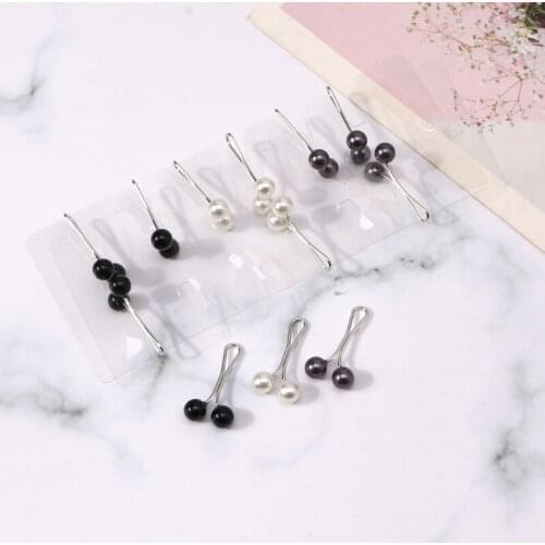 Black/White U-shaped Needle Pearl Scarf Clip Neck Clip Headscarf Accessories Safety Pins for Muslim Style Women A5KE