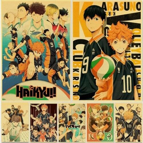 Japanese Cartoon Haikyuu Poster Volleyball Boy Art Painting Kraft Paper Prints Wall Sticker for Room Decoration