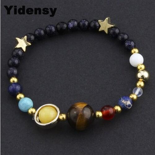 Yidensy Fashion Star Galaxy Bracelet Solar Syatem Planet Blue Stone Lava Beads Charms Bracelet Bangles for Women Men Jewelry