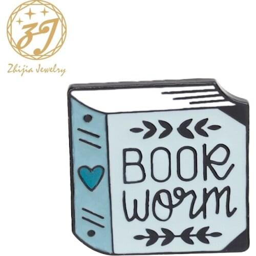 Zinc Alloy Enamel Brooch Pin Book Heart Shape Blue Color Lettering Customizable Fashion Personality Brooch Lapel Jewelry