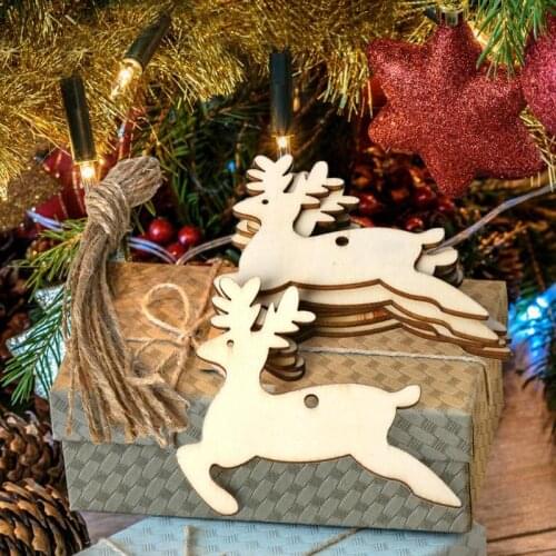 10pcs Creative Christmas Pendants Wooden Hanging Ornaments Elk Snowman Shape Christmas Decor Home Wedding Decoration