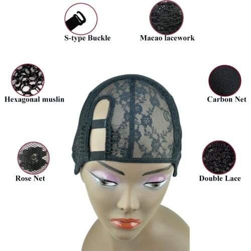 2 Comb M/L Size Left U Part Weaving Wig Cap Foundation Inside inner for Wig Making Hair Extension weft DIY Black Color