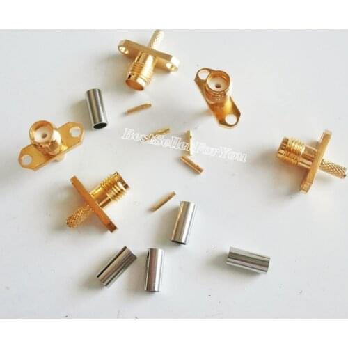 2Pcs Connector SMA Connector Female 2-hole Flange Crimp For RG174 RG316 LMR100 Cable