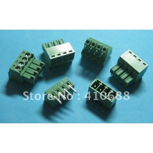 200 Pcs Pitch 3.5mm Angle 4way/pin Screw Terminal Block Connector Green Color T Pluggable Type